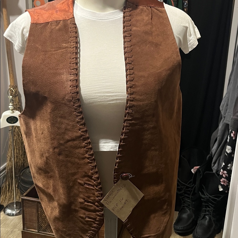 Vintage Fairweathers Suede Vest Brown Leather Boho Western Indie Sleaze Small